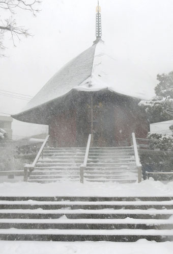 鎌倉　大雪の本覚寺えびす堂